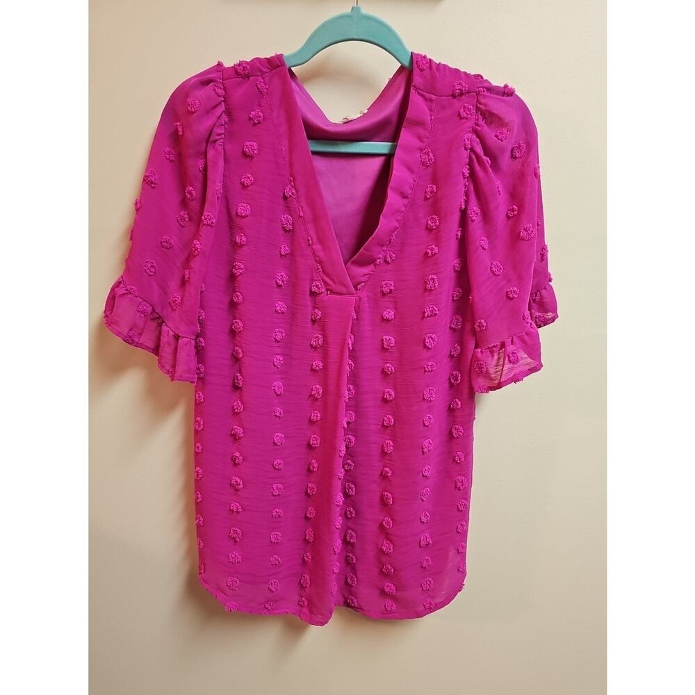 Jodifl Fusia Swiss Dot Half Ruffle Sleeve Womens V Neck Tunic Size S